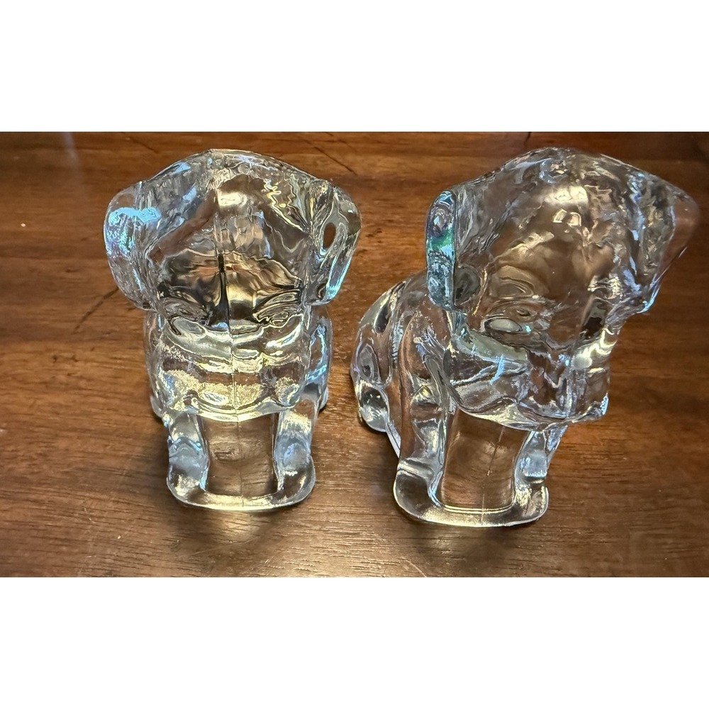 VTG Federal Glass Dog Clear Puppy  Figurine/paperweight Glassware Set Of 2